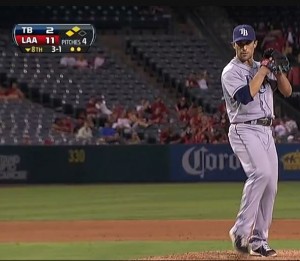 Sam Fuld prepares to make his fifth and final pitch against J.B. Shuck (2013)