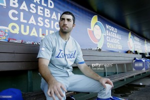 Josh Satin of Team Israel looks on from the bench during game one of the Qualifying Round of the World Baseball Classic against Team South Africa at Roger Dean Stadium in Jupiter, Florida, on Sep. 19, 2012 (Tom DiPace, Getty Images)