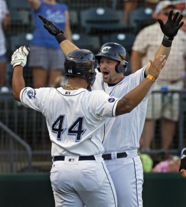 Ryan Lavarnway celebrates after hitting the first of 2 HRs in a September 11 playoff win